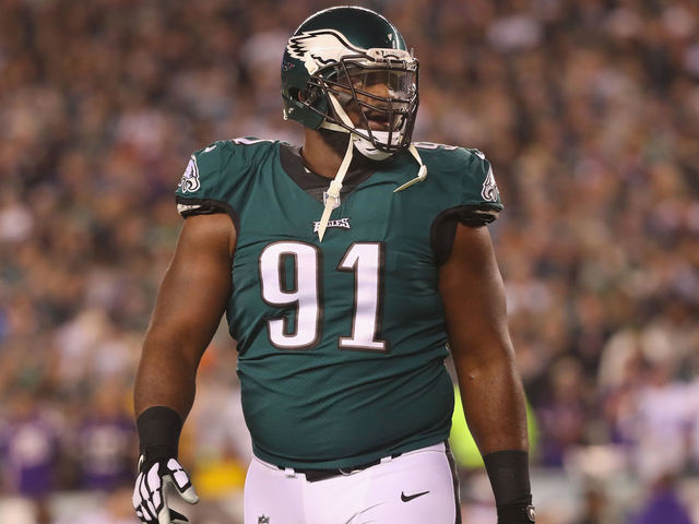 PHILADELPHIA, PA - JANUARY 21: Fletcher Cox #91 of the Philadelphia Eagles reacts after a first quarter touchdown by the Minnesota Vikings in the NFC Championship game at Lincoln Financial Field on January 21, 2018 in Philadelphia, Pennsylvania.
