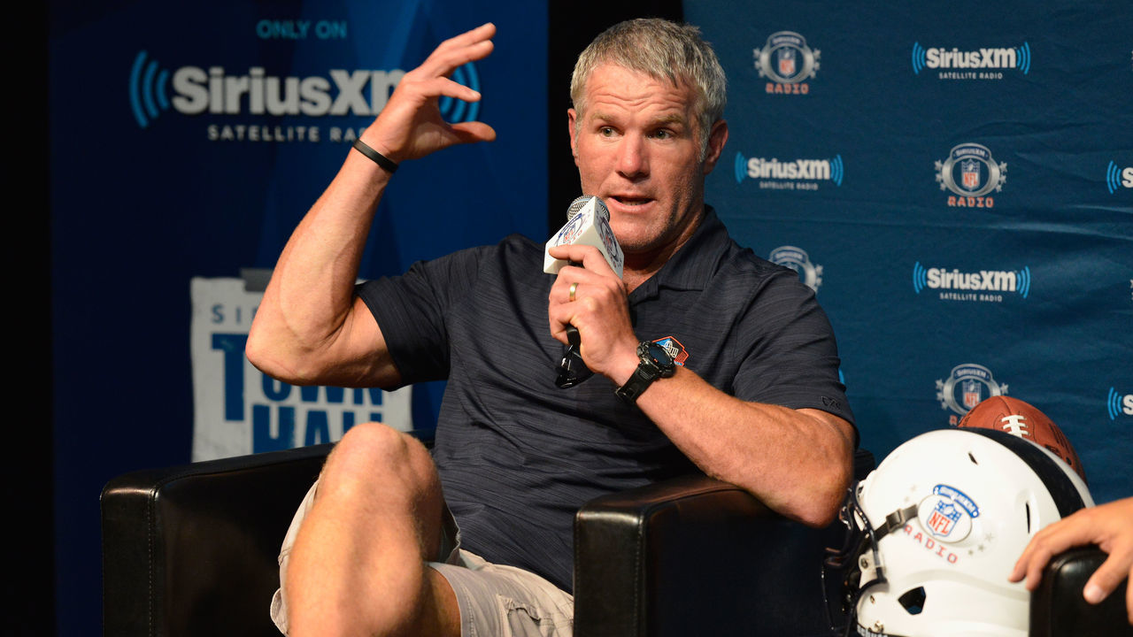 CANTON, OH - AUGUST 05: Brett Farve speaks during the SirusXM's Town Hall at Umstattd Hall at The Zimmerman Symphony Center on August 5, 2016 in Canton, Ohio.