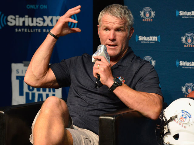 CANTON, OH - AUGUST 05: Brett Farve speaks during the SirusXM's Town Hall at Umstattd Hall at The Zimmerman Symphony Center on August 5, 2016 in Canton, Ohio.