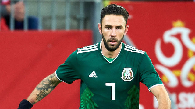 GDANSK, POLAND - NOVEMBER 13: Miguel Layun of Mexico controls the ball during the International Friendly match between Poland and Mexico at Energa Arena Stadium on November 13, 2017 in Gdansk, Poland.