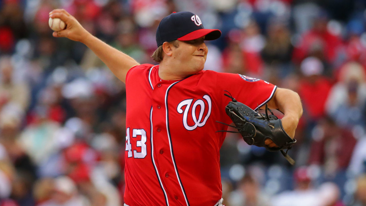 PHILADELPHIA, PA - MAY 07: Matt Albers #43 of the Washington Nationals throws a pitch in the eighth inning during a game against the Philadelphia Phillies at Citizens Bank Park on May 7, 2017 in Philadelphia, Pennsylvania. The Phillies won 6-5 in 10 innings.