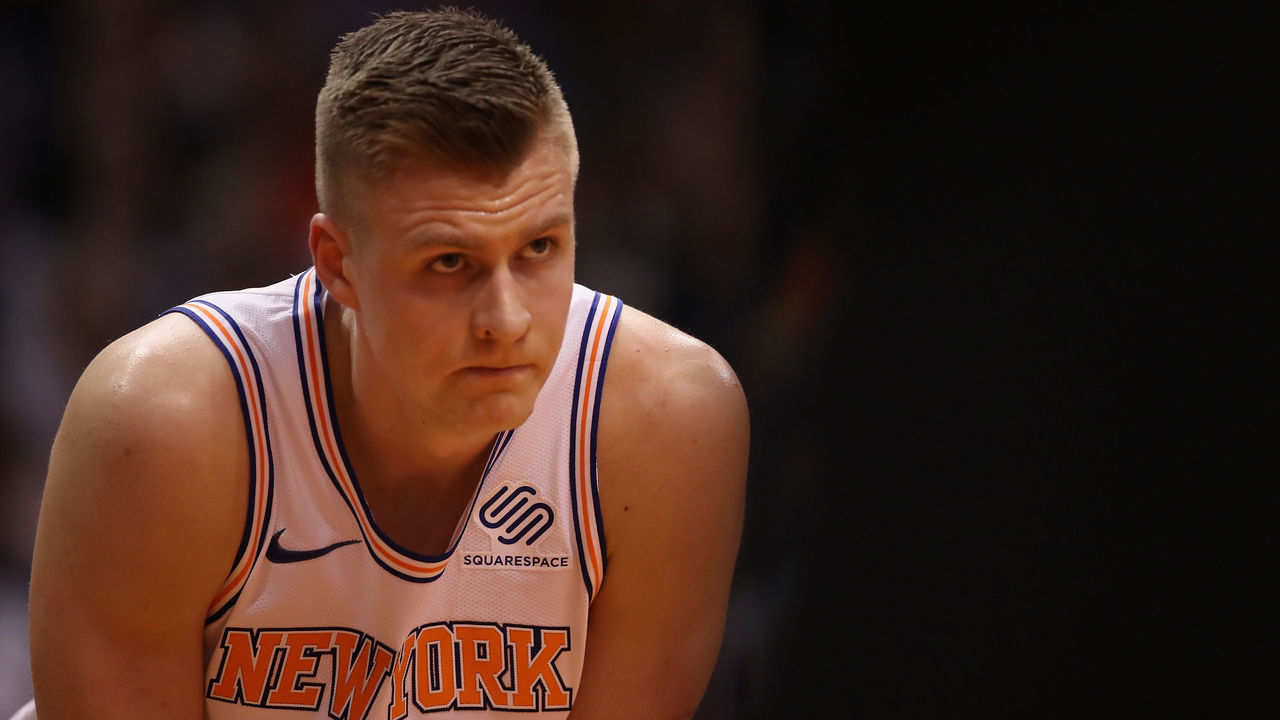 PHOENIX, AZ - JANUARY 26: Kristaps Porzingis #6 of the New York Knicks awaits a free-throw shot during the first half of the NBA game against the Phoenix Suns at Talking Stick Resort Arena on January 26, 2018 in Phoenix, Arizona.