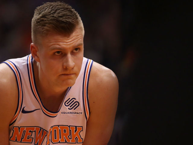 PHOENIX, AZ - JANUARY 26: Kristaps Porzingis #6 of the New York Knicks awaits a free-throw shot during the first half of the NBA game against the Phoenix Suns at Talking Stick Resort Arena on January 26, 2018 in Phoenix, Arizona.