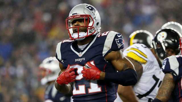 FOXBORO, MA - JANUARY 22: Malcolm Butler #21 of the New England Patriots reacts against the New England Patriots during the first quarter in the AFC Championship Game at Gillette Stadium on January 22, 2017 in Foxboro, Massachusetts.