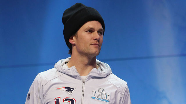 ST PAUL, MN - JANUARY 29: Tom Brady #12 of the New England Patriots speaks to the media during SuperBowl LII Media Day at Xcel Energy Center on January 29, 2018 in St Paul, Minnesota. Super Bowl LII will be played between the New England Patriots and the Philadelphia Eagles on February 4.