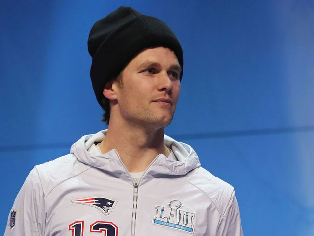 ST PAUL, MN - JANUARY 29: Tom Brady #12 of the New England Patriots speaks to the media during SuperBowl LII Media Day at Xcel Energy Center on January 29, 2018 in St Paul, Minnesota. Super Bowl LII will be played between the New England Patriots and the Philadelphia Eagles on February 4.