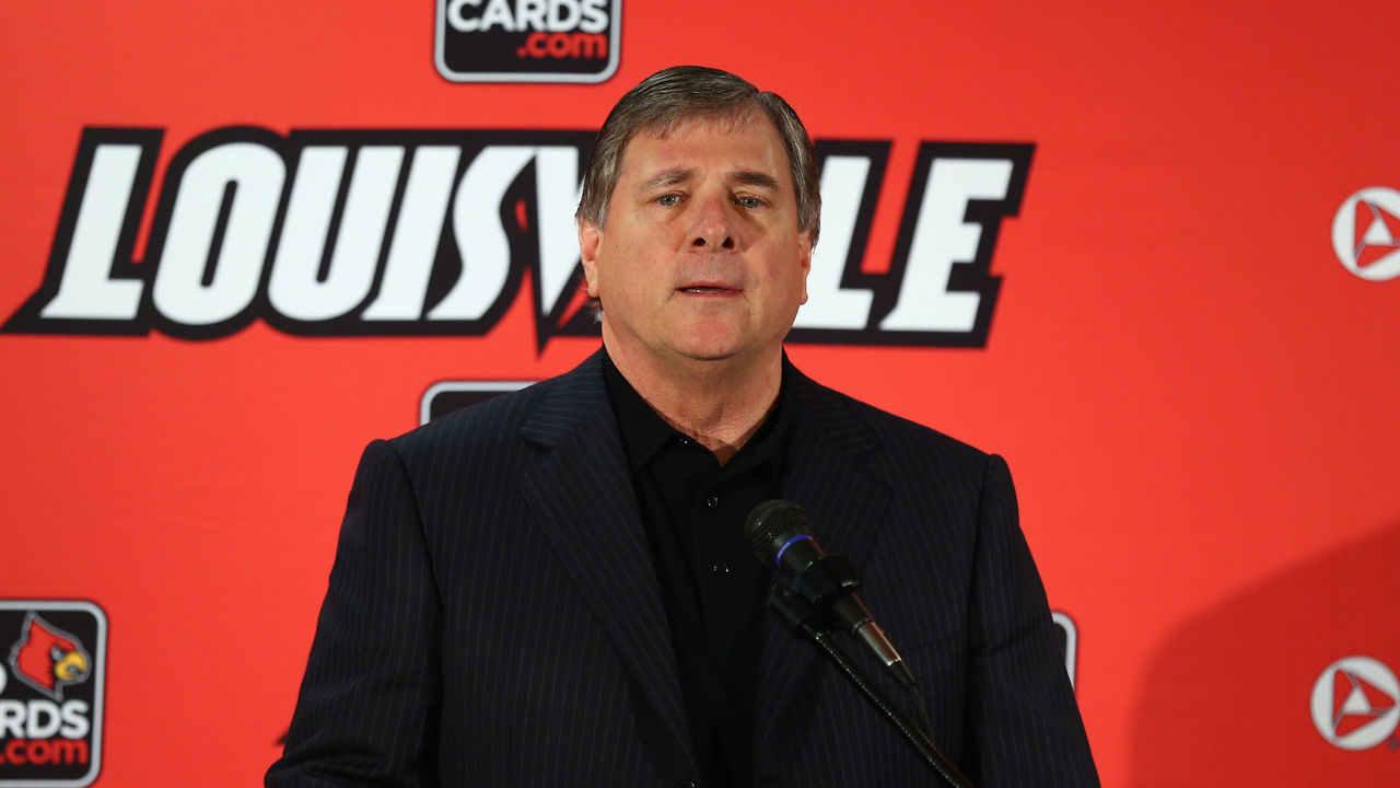LOUISVILLE, KY - JANUARY 09: Tom Jurich, athletic director at the University of Louisville introduces Bobby Petrino as the head coach of the University of Louisville at Papa John's Cardinal Stadium on January 9, 2014 in Louisville, Kentucky.
