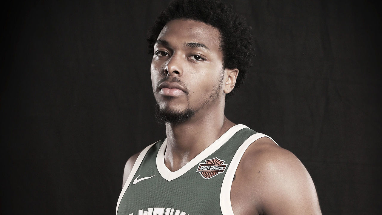 GREENBURGH, NY - AUGUST 11: (EDITORS NOTE: Image has been digitally altered) Sterling Brown of the Milwaukee Bucks poses for a portrait during the 2017 NBA Rookie Photo Shoot at MSG Training Center on August 11, 2017 in Greenburgh, New York.