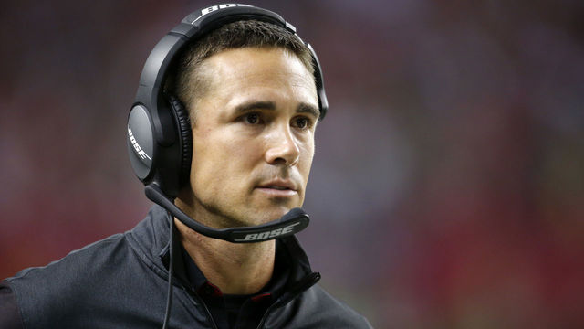 ATLANTA, GA - JANUARY 14: Atlanta Falcons quarterbacks coach Matt LaFleur watches on in the second half of the NFC Divisional Playoff game between the Seattle Seahawks and Atlanta Falcons on January 24, 2017, at the Georgia Dome in Atlanta, GA. The Atlanta Falcons won the game 36-20.