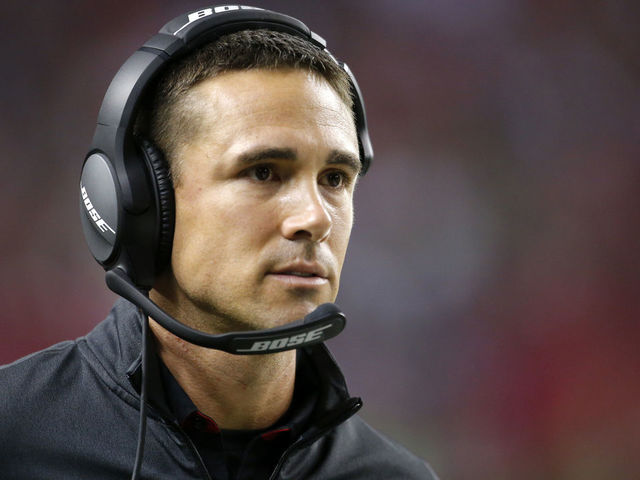 ATLANTA, GA - JANUARY 14: Atlanta Falcons quarterbacks coach Matt LaFleur watches on in the second half of the NFC Divisional Playoff game between the Seattle Seahawks and Atlanta Falcons on January 24, 2017, at the Georgia Dome in Atlanta, GA. The Atlanta Falcons won the game 36-20.