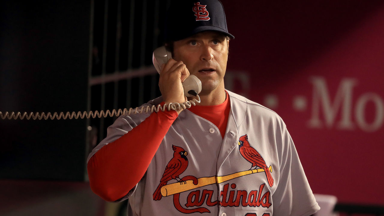 ANAHEIM, CA - MAY 12: Manager Mike Matheny of the St. Louis Cardinals makes a call on the bullpen phone during the seventh inning of a baseball game between the Los Angeles Angels of Anaheim and the St. Louis Cardinals at Angel Stadium of Anaheim on May 12, 2016 in Anaheim, California.