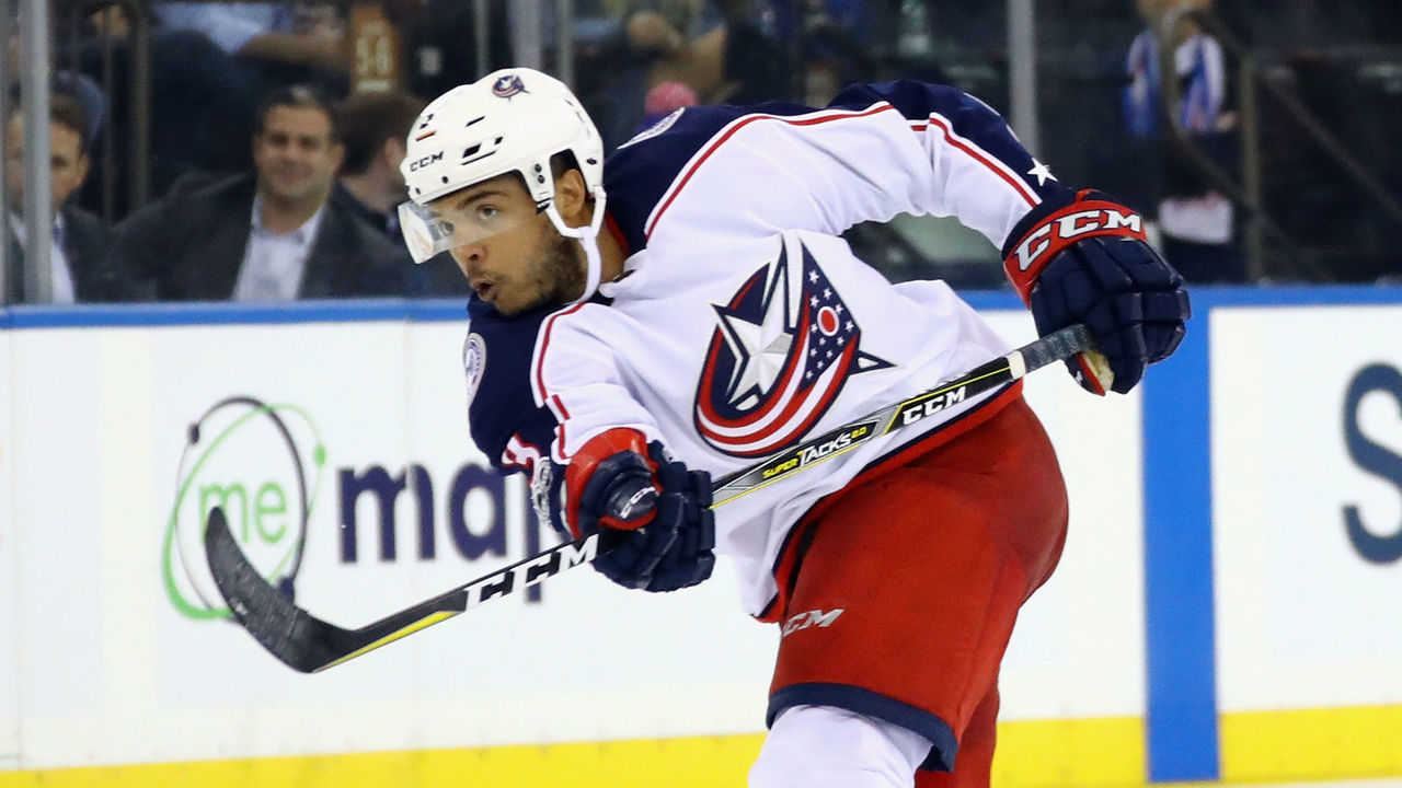 NEW YORK, NY - NOVEMBER 06: Seth Jones #3 of the Columbus Blue Jackets skates against the New York Rangers at Madison Square Garden on November 6, 2017 in New York City. The Rangers defeated the Blue Jackets 5-3.