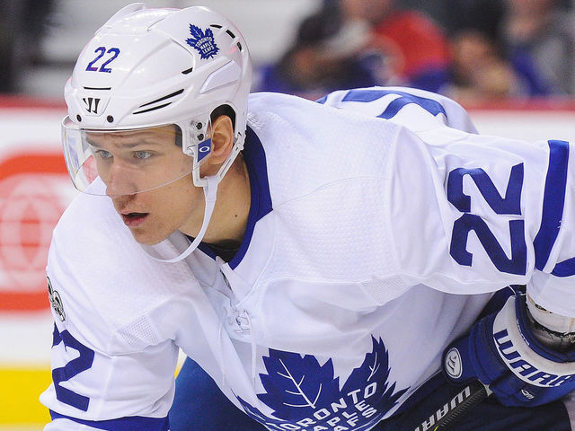 CALGARY, AB - NOVEMBER 28: Nikita Zaitsev #22 of the Toronto Maple Leafs in action against the Calgary Flames during an NHL game at Scotiabank Saddledome on November 28, 2017 in Calgary, Alberta, Canada.