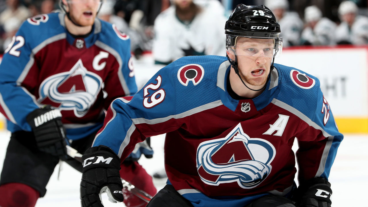 DENVER, CO - JANUARY 18: Nathan MacKinnon #29 of the Colorado Avalanche plays the San Jose Sharks at the Pepsi Center on January 18, 2018 in Denver, Colorado.