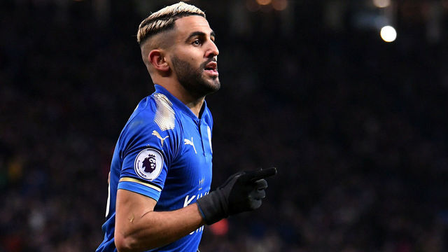 LEICESTER, ENGLAND - JANUARY 20: Riyad Mahrez of Leicester City celebrates scoring his side's second goal during the Premier League match between Leicester City and Watford at The King Power Stadium on January 20, 2018 in Leicester, England.