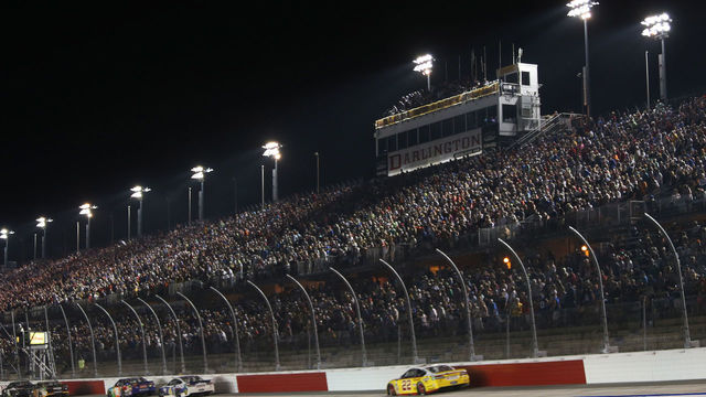 DARLINGTON, SC - SEPTEMBER 03: Cars race during the Monster Energy NASCAR Cup Series Bojangles' Southern 500 at Darlington Raceway on September 3, 2017 in Darlington, South Carolina.