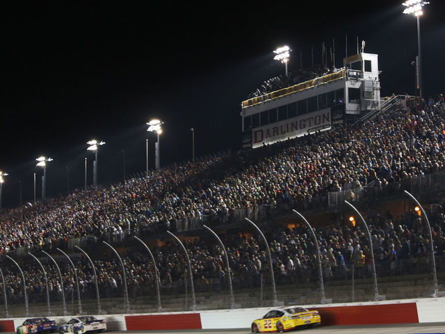DARLINGTON, SC - SEPTEMBER 03: Cars race during the Monster Energy NASCAR Cup Series Bojangles' Southern 500 at Darlington Raceway on September 3, 2017 in Darlington, South Carolina.