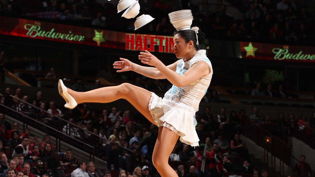 CHICAGO, IL - MARCH 21: A member of the Red Panda Acrobats performs during halftime of the game between the Chicago Bulls and the Portland Trail Blazers on March 21, 2013 at the United Center in Chicago, Illinois. NOTE TO USER: User expressly acknowledges and agrees that, by downloading and/or using this photograph, user is consenting to the terms and conditions of the Getty Images License Agreement. Mandatory Copyright Notice: Copyright 2013 NBAE