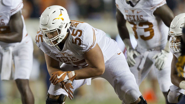 BERKELEY, CA - SEPTEMBER 17: Offensive lineman Connor Williams #55 of the Texas Longhorns waits for the snap against the California Golden Bears in the fourth quarter on September 17, 2016 at California Memorial Stadium in Berkeley, California. Cal won 50-43.
