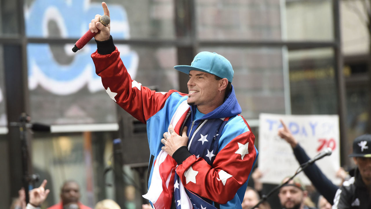 NEW YORK, NY - APRIL 29: Vanilla Ice performs live on stage for NBC's 'Today' at Rockefeller Plaza on April 29, 2016 in New York City.