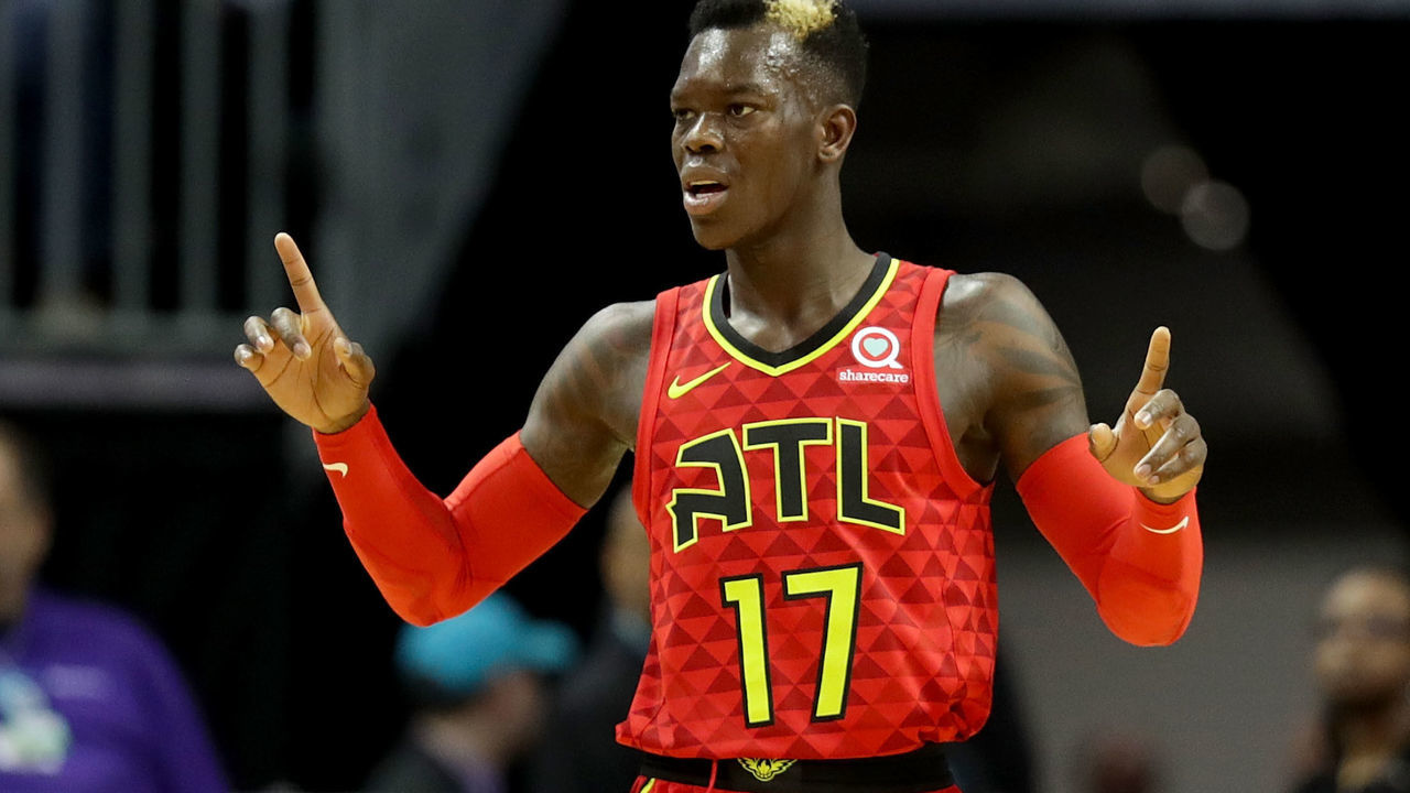 CHARLOTTE, NC - JANUARY 26: Dennis Schroder #17 of the Atlanta Hawks reacts against the Charlotte Hornets during their game at Spectrum Center on January 26, 2018 in Charlotte, North Carolina.