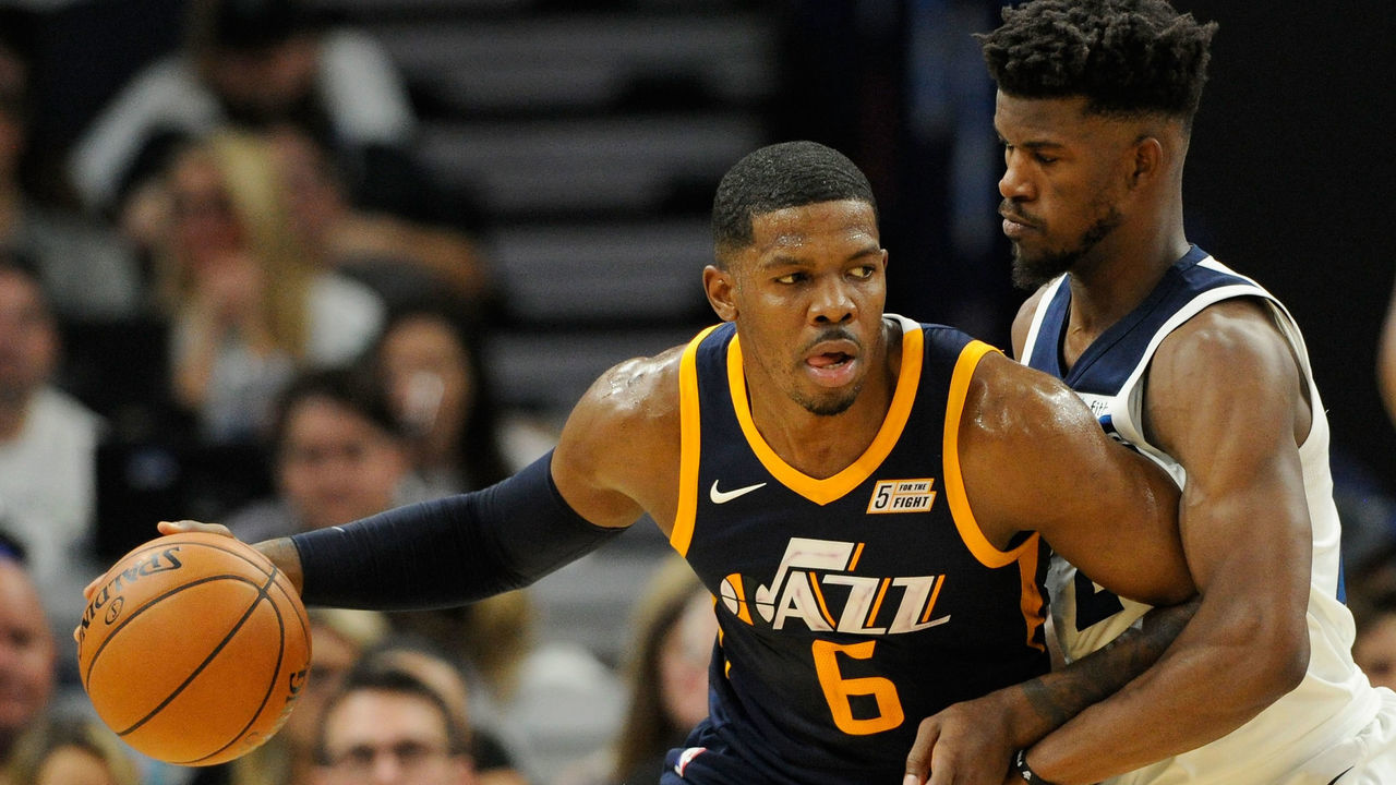 MINNEAPOLIS, MN - OCTOBER 20: Jimmy Butler #23 of the Minnesota Timberwolves defends against Joe Johnson #6 of the Utah Jazz during the second quarter of the game on October 20, 2017 at the Target Center in Minneapolis, Minnesota.