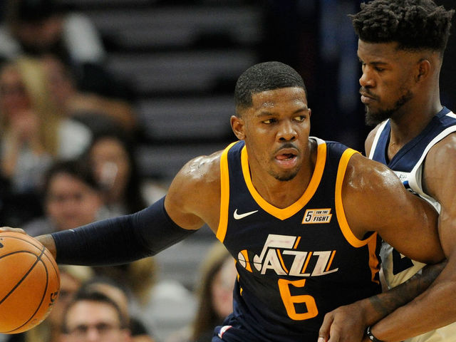 MINNEAPOLIS, MN - OCTOBER 20: Jimmy Butler #23 of the Minnesota Timberwolves defends against Joe Johnson #6 of the Utah Jazz during the second quarter of the game on October 20, 2017 at the Target Center in Minneapolis, Minnesota.