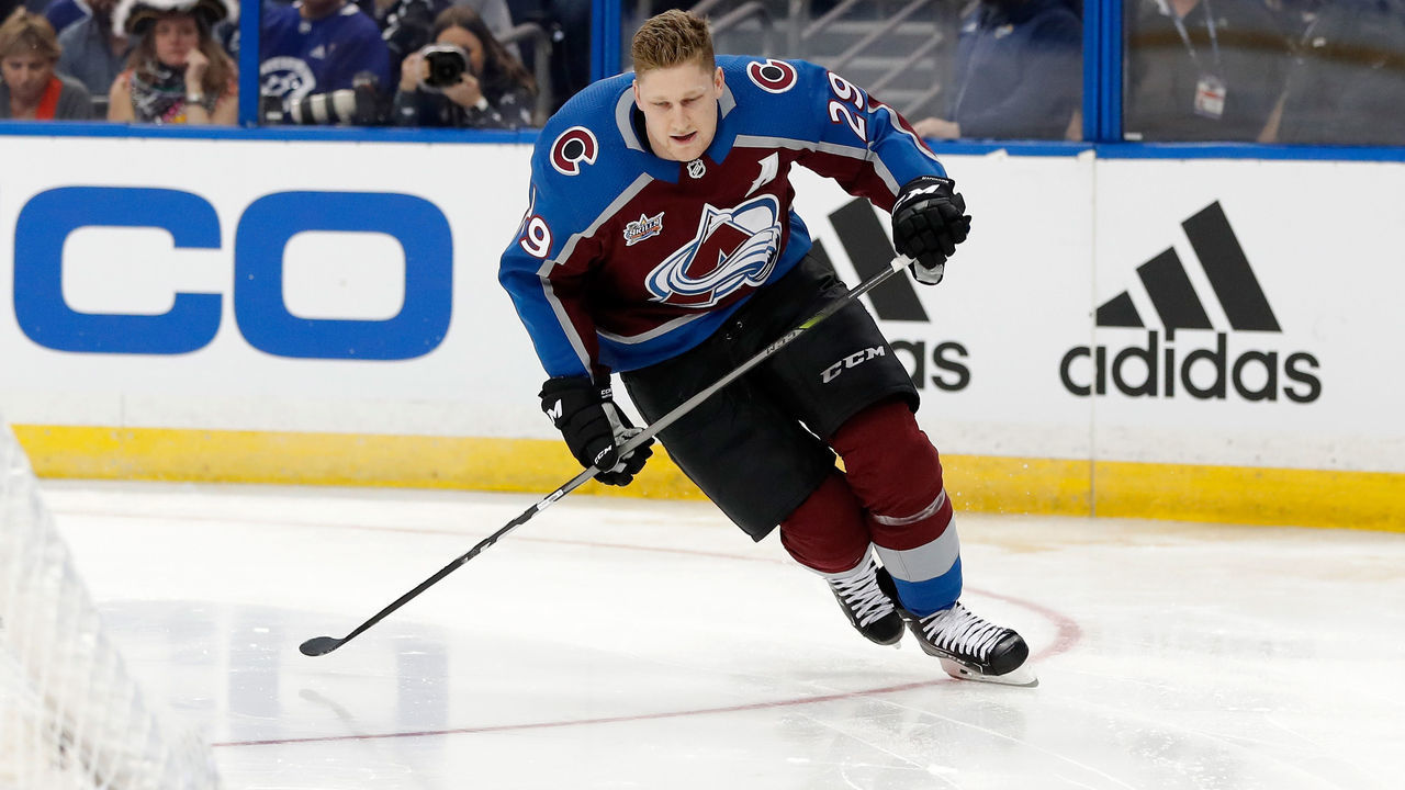 TAMPA, FL - JANUARY 27: Nathan MacKinnon #29 of the Colorado Avalanche competes in the Enterprise NHL Fastest Skater during the 2018 GEICO NHL All-Star Skills Competition at Amalie Arena on January 27, 2018 in Tampa, Florida.