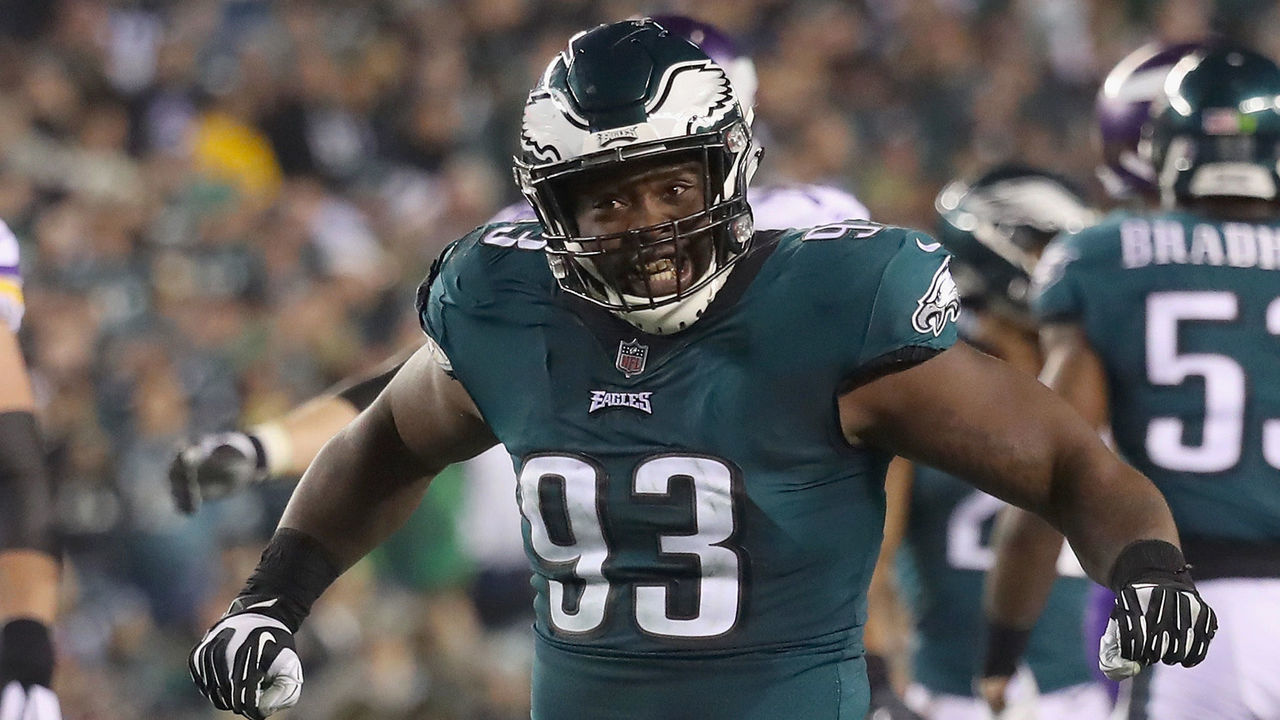 PHILADELPHIA, PA - JANUARY 21: Timmy Jernigan #93 of the Philadelphia Eagles celebrates the play during the second quarter against the Minnesota Vikings in the NFC Championship game at Lincoln Financial Field on January 21, 2018 in Philadelphia, Pennsylvania.