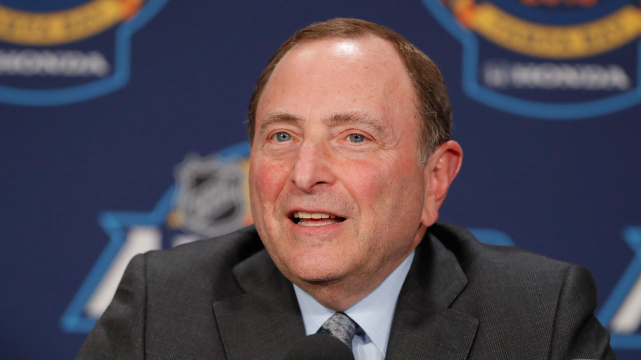 TAMPA, FL - JANUARY 27: NHL Commissioner Gary Bettman speaks during media availability prior to 2018 Geico NHL All-Star Skills Competition at Amalie Arena on January 27, 2018 in Tampa, Florida.