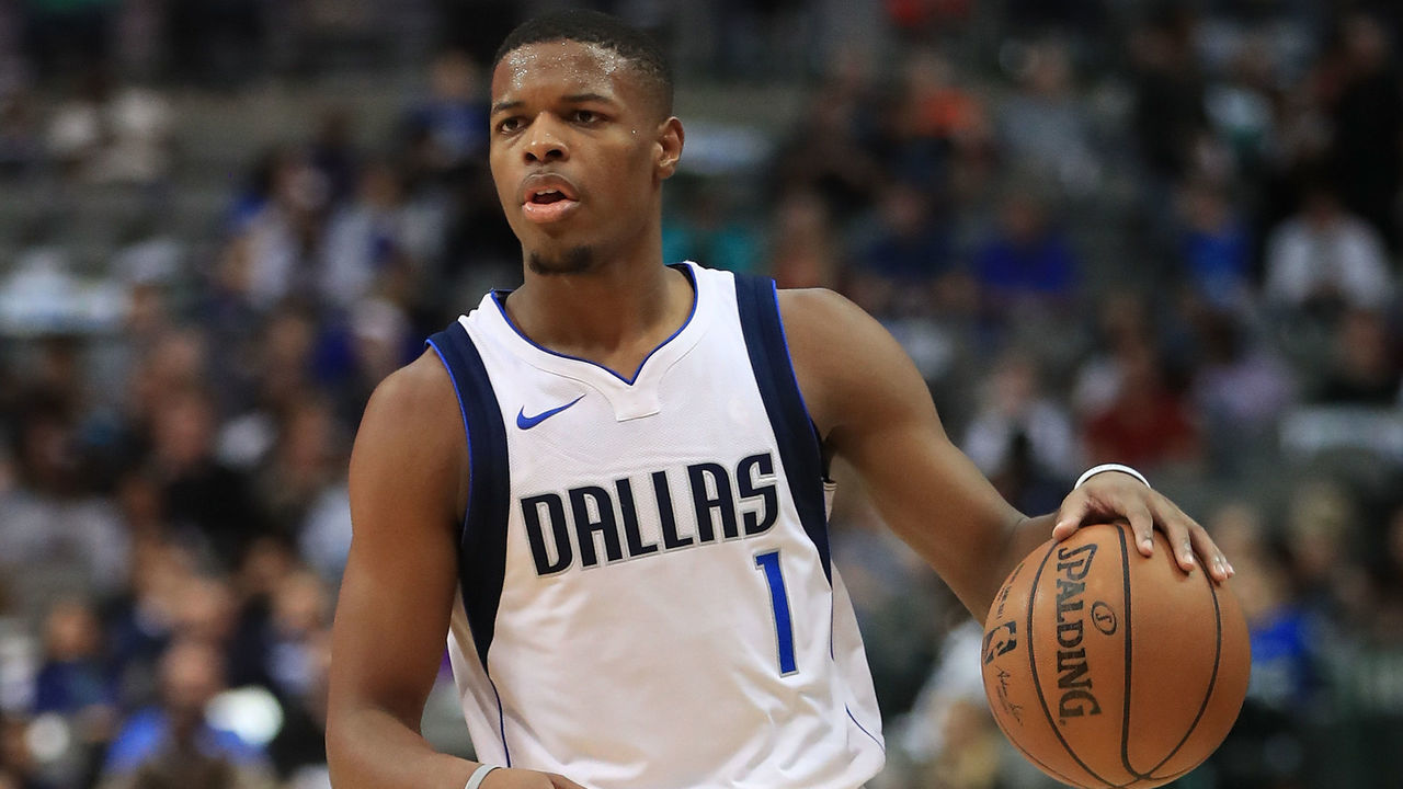 DALLAS, TX - NOVEMBER 29: Dennis Smith Jr. #1 of the Dallas Mavericks in the first half at American Airlines Center on November 29, 2017 in Dallas, Texas.