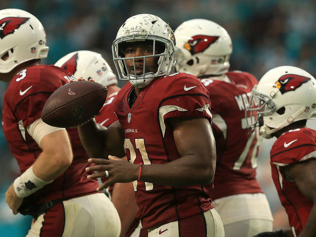 MIAMI GARDENS, FL - DECEMBER 11: David Johnson #31 of the Arizona Cardinals celebrates a two point conversion during a game against the Miami Dolphins at Hard Rock Stadium on December 11, 2016 in Miami Gardens, Florida.