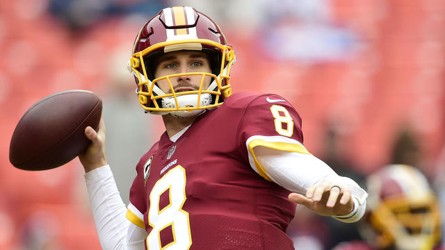 LANDOVER, MD - DECEMBER 24: Quarterback Kirk Cousins #8 of the Washington Redskins warms up before a game against the Denver Broncos at FedExField on December 24, 2017 in Landover, Maryland.