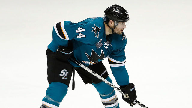 SAN JOSE, CA - JUNE 06: Marc-Edouard Vlasic #44 of the San Jose Sharks looks on against the Pittsburgh Penguins in Game Four of the 2016 NHL Stanley Cup Final at SAP Center on June 6, 2016 in San Jose, California.