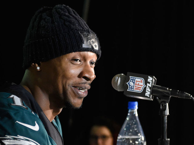 BLOOMINGTON, MN - JANUARY 31: Alshon Jeffery #17 of the Philadelphia Eagles speaks to the media during Super Bowl LII media availability on January 31, 2018 at Mall of America in Bloomington, Minnesota. The Philadelphia Eagles will face the New England Patriots in Super Bowl LII on February 4th.