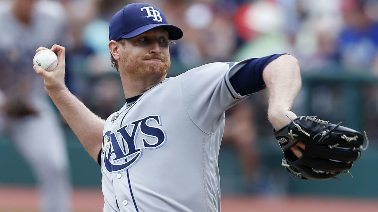 CLEVELAND, OH - MAY 17: Starting pitcher Alex Cobb #53 of the Tampa Bay Rays pitches against the Cleveland Indians during the first inning at Progressive Field on May 17, 2017 in Cleveland, Ohio.