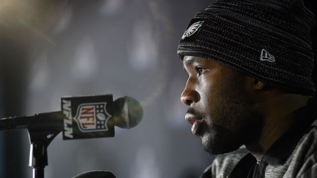 BLOOMINGTON, MN - FEBRUARY 01: Nelson Agholor #13 of the Philadelphia Eagles speaks to the media during Super Bowl LII media availability on February 1, 2018 at Mall of America in Bloomington, Minnesota. The Philadelphia Eagles will face the New England Patriots in Super Bowl LII on February 4th.