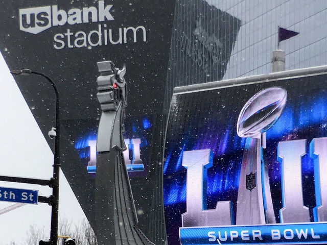 MINNEAPOLIS, MN - FEBRUARY 03: A general view of the exterior of U.S. Bank Stadium on February 3, 2018 in Minneapolis, Minnesota. Super Bowl LII will be played between the New England Patriots and the Philadelphia Eagles on February 4.