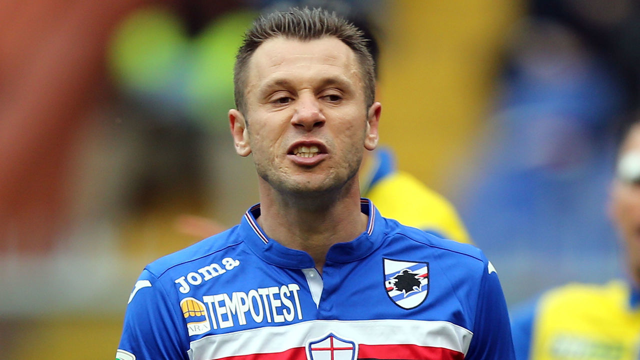 GENOA, ITALY - MARCH 20: Antonio Cassano of UC Sampdoria reacts during the Serie A match between UC Sampdoria and AC Chievo Verona at Stadio Luigi Ferraris on March 20, 2016 in Genoa, Italy.