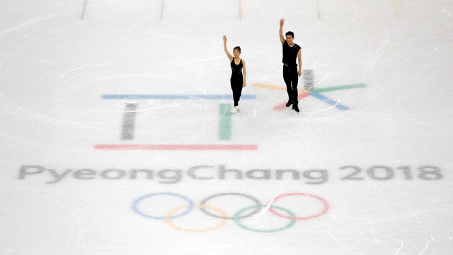 PYEONGCHANG-GUN, SOUTH KOREA - FEBRUARY 04: Ryom Tae Ok and Kim Ju Sik of North Korea practice ahead of the PyeongChang 2018 Winter Olympics on February 4, 2018 at Gangneung Ice Center Pyeongchang-gun, South Korea.