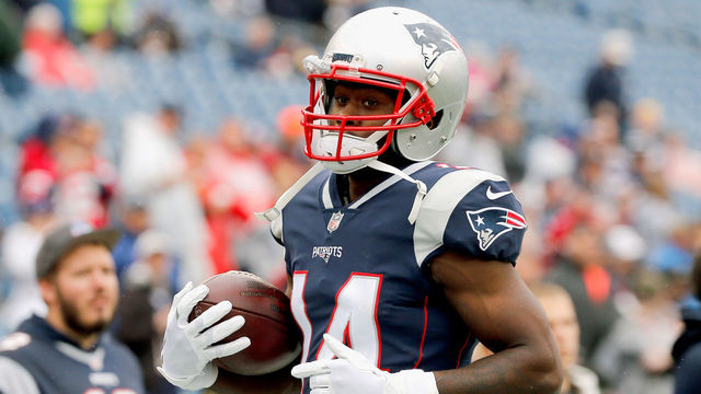 FOXBORO, MA - OCTOBER 29: Brandin Cooks #14 of the New England Patriots reacts warms up before a game against the Los Angeles Chargers at Gillette Stadium on October 29, 2017 in Foxboro, Massachusetts.