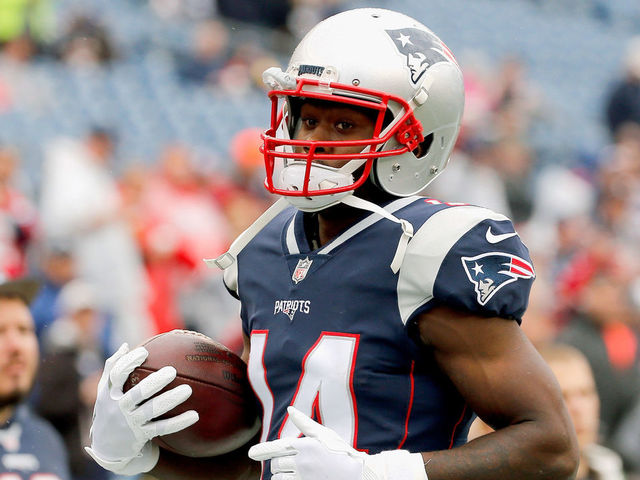 FOXBORO, MA - OCTOBER 29: Brandin Cooks #14 of the New England Patriots reacts warms up before a game against the Los Angeles Chargers at Gillette Stadium on October 29, 2017 in Foxboro, Massachusetts.