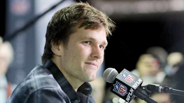 BLOOMINGTON, MN - FEBRUARY 01: Tom Brady #12 of the New England Patriots speaks to the press during the New England Patriots Media Availability for Super Bowl LII at the Mall of America on February 1, 2018 in Bloomington, Minnesota.The New England Patriots will take on the Philadelphia Eagles in Super Bowl LII on February 4.