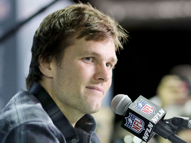 BLOOMINGTON, MN - FEBRUARY 01: Tom Brady #12 of the New England Patriots speaks to the press during the New England Patriots Media Availability for Super Bowl LII at the Mall of America on February 1, 2018 in Bloomington, Minnesota.The New England Patriots will take on the Philadelphia Eagles in Super Bowl LII on February 4.