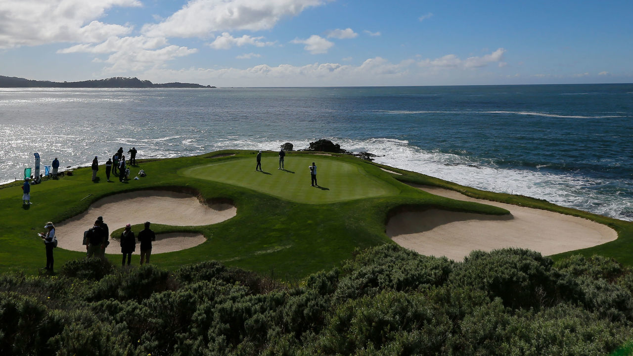 PEBBLE BEACH, CA - FEBRUARY 11: A view of the seventh green during Round Three of the AT&T Pebble Beach Pro-Am at Pebble Beach Golf Links on February 11, 2017 in Pebble Beach, California.