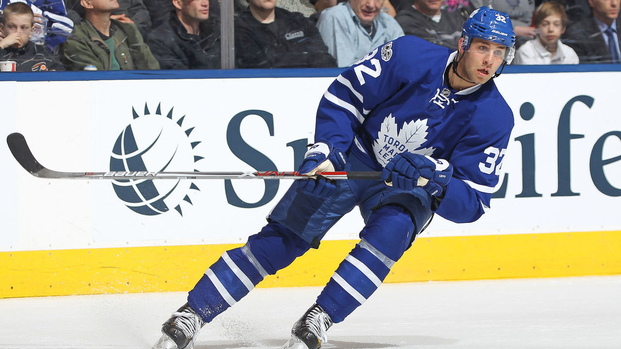 TORONTO, ON - FEBRUARY 9: Josh Leivo #32 of the Toronto Maple Leafs skates against the St. Louis Blues during an NHL game at the Air Canada Centre on February 9, 2017 in Toronto, Ontario, Canada. The Blues defeated the Maple Leafs 2-1 in overtime.