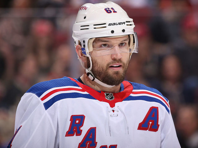 GLENDALE, AZ - JANUARY 06: Rick Nash #61 of the New York Rangers during the first period of the NHL game against the Arizona Coyotes at Gila River Arena on January 6, 2018 in Glendale, Arizona.