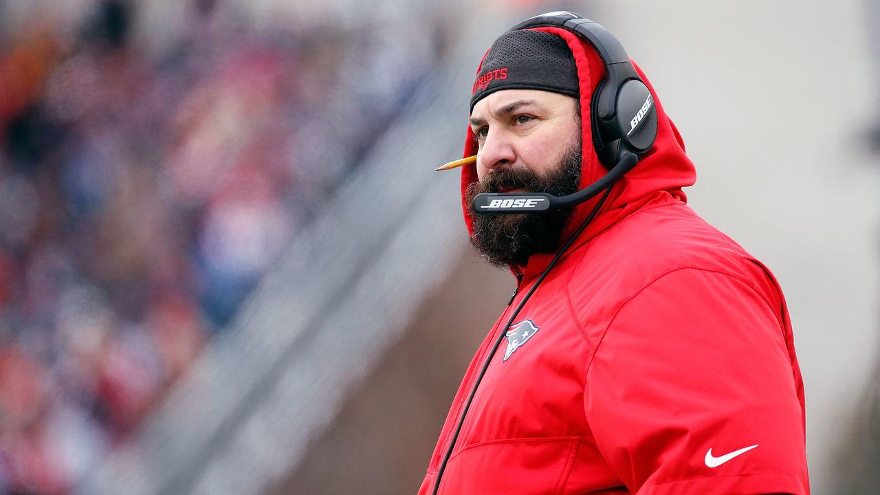 FOXBORO, MA - DECEMBER 31: New England Patriots defensive coordinator Matt Patricia looks on during the first half against the New York Jets at Gillette Stadium on December 31, 2017 in Foxboro, Massachusetts.