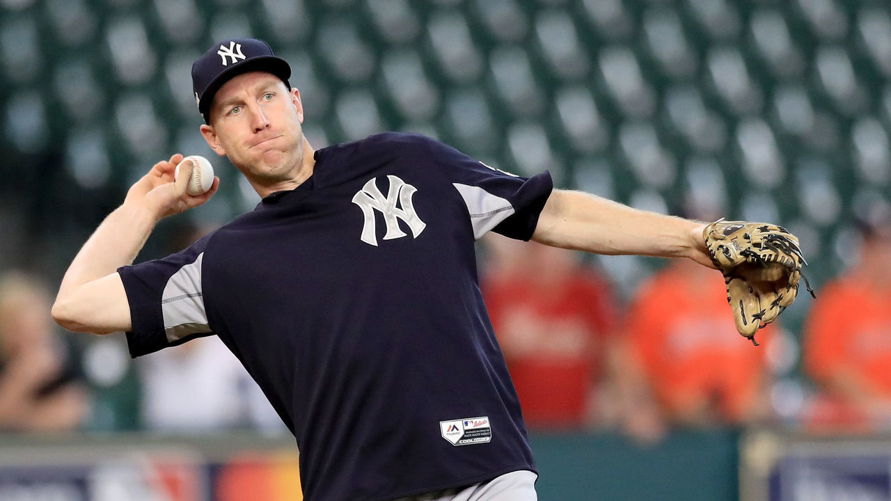 HOUSTON, TX - OCTOBER 21: Todd Frazier #29 of the New York Yankees warms up during batting practice prior to Game Seven of the American League Championship Series against the Houston Astros at Minute Maid Park on October 21, 2017 in Houston, Texas.