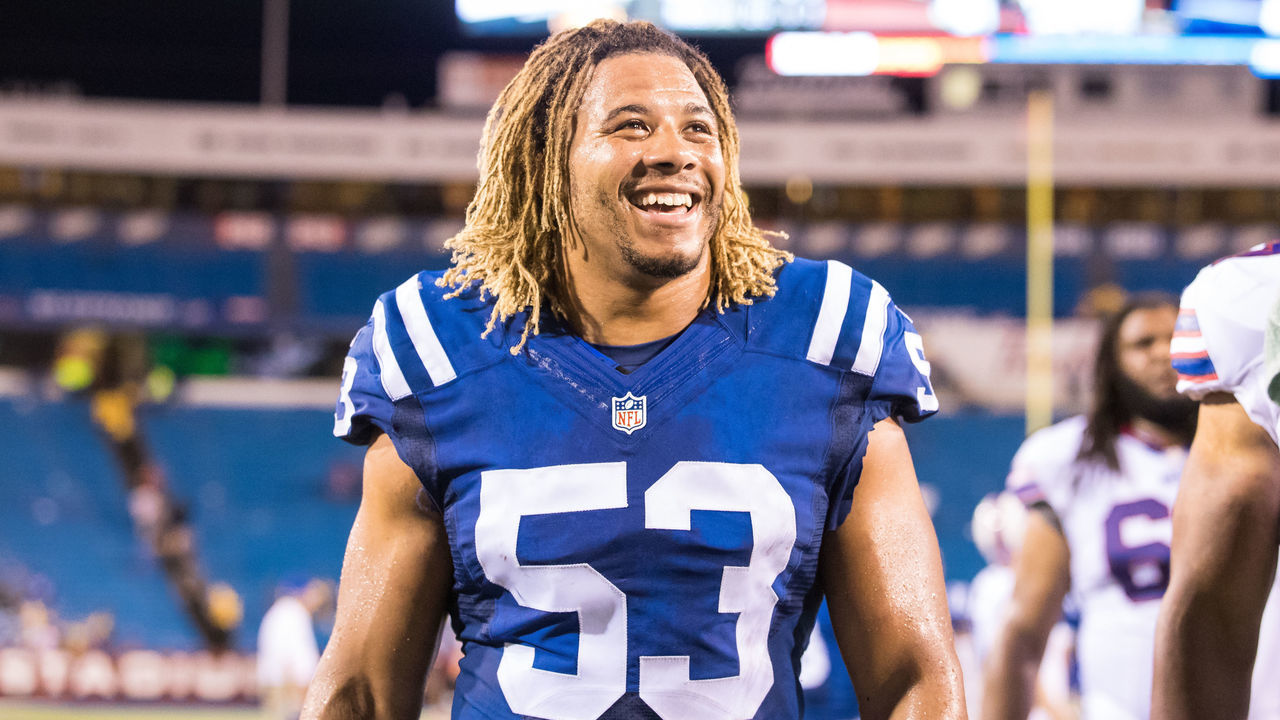 ORCHARD PARK, NY - AUGUST 13: Edwin Jackson #53 of the Indianapolis Colts leaves the field after the game against the Buffalo Bills on August 13, 2016 at Ralph Wilson Stadium in Orchard Park, New York. Indianapolis defeats Buffalo 19-18.
